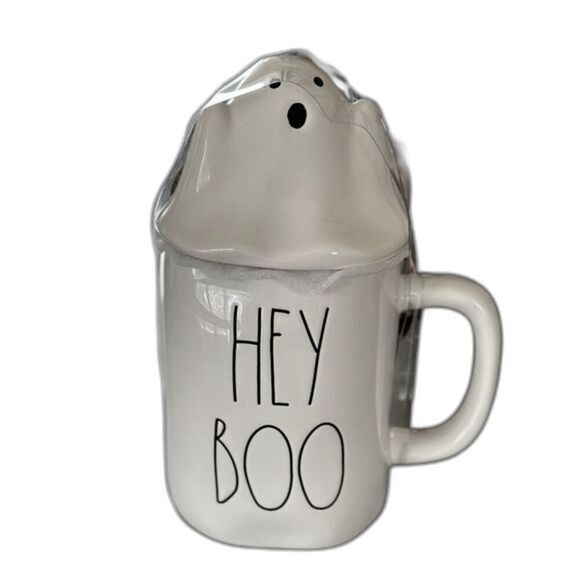 Rae Dunn Hey Boo Mug With Ghost Topper - Picture 1 of 7